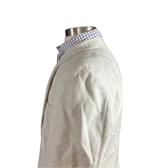 David Taylor Men Beige 100% Linen 2 Button Suit Jacket Sz 40R Sports Coat Pocket - Picture 4 of 14